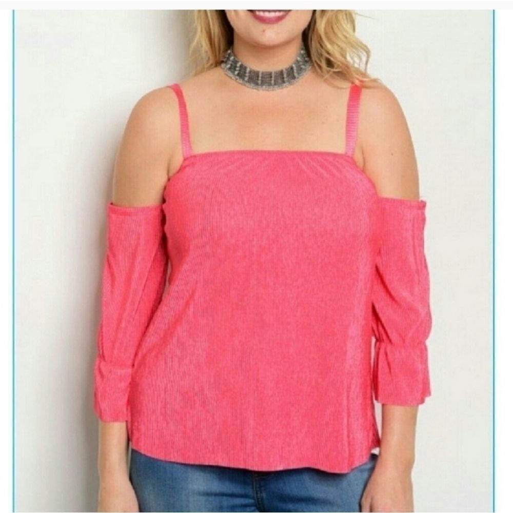 NWT Pink Coral Cold Shoulder Blouse - Picture 3 of 3